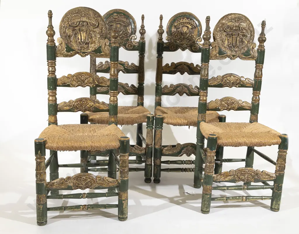Set of Four Vintage Spanish Mexican Hacienda Style Dining Chairs Image 1++