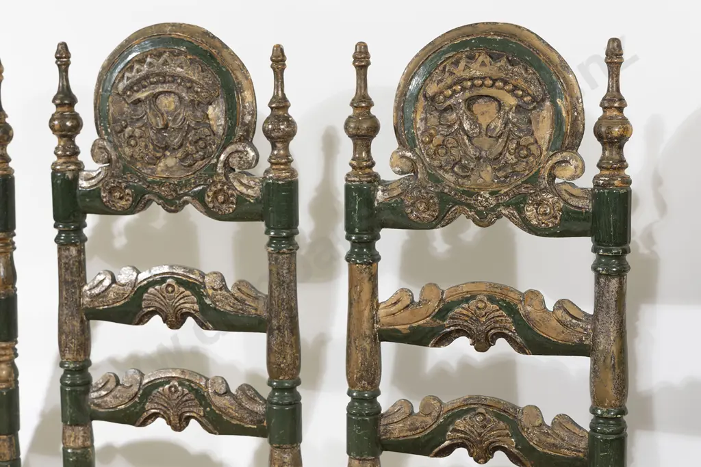 Set of Four Vintage Spanish Mexican Hacienda Style Dining Chairs Image 1++