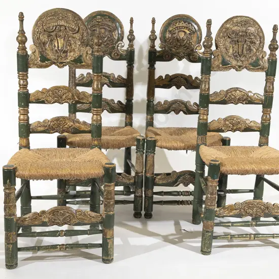 Set of Four Vintage Spanish Mexican Hacienda Style Dining Chairs