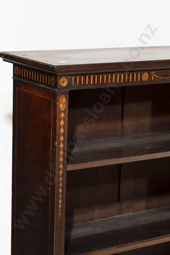 Edwardian Mahogany Sheraton Revival Two Part Open Bookcase Image 1++