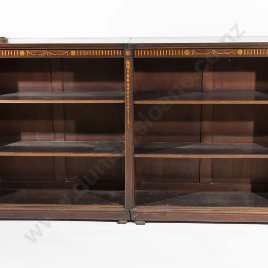 Edwardian Mahogany Sheraton Revival Two Part Open Bookcase