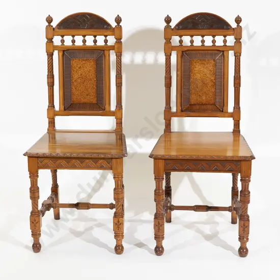 Rare Pair Of NZ Colonial Plain & Mottled Kauri Hall Chairs