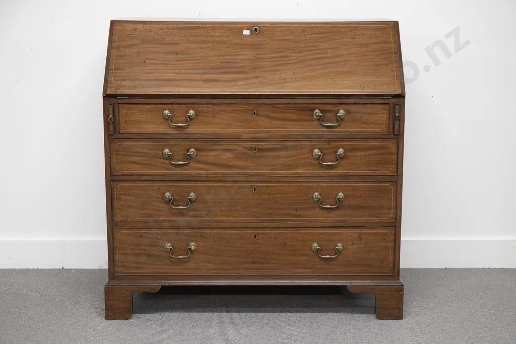 Geo III Mahogany & Inlaid Bureau Image 1++