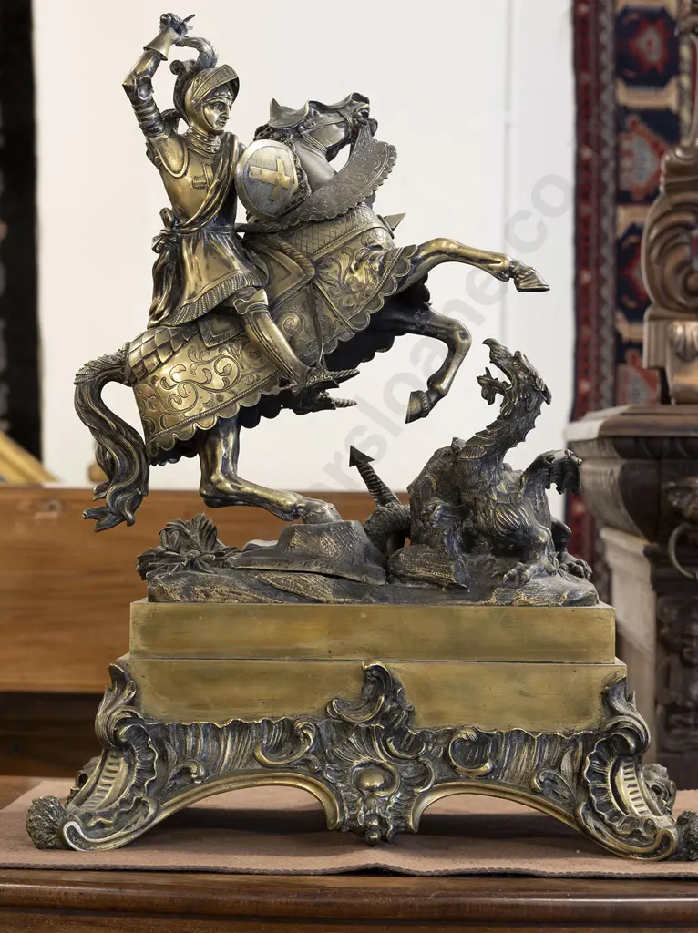 A Large Cast Bronze George & The Dragon Figure Group Image 1++