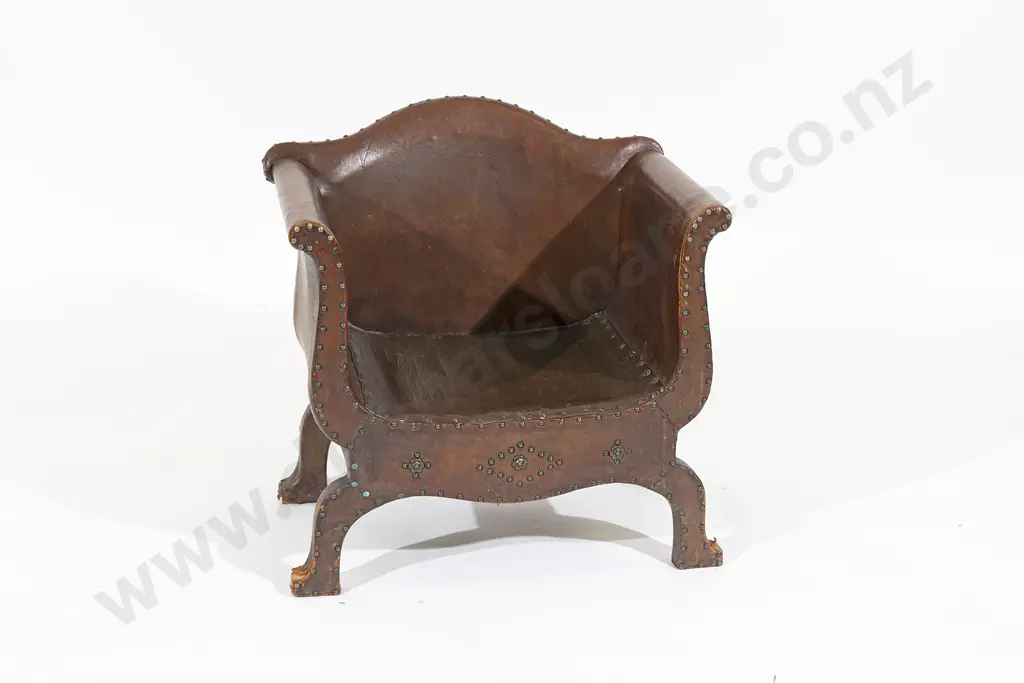 English Arts & Crafts Oak Leather Covered Childs Tub Chair Image 1++