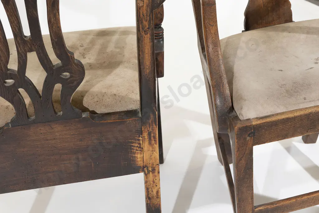 Two Geo III Country Oak & Elm Open Elbow Chairs Image 1++