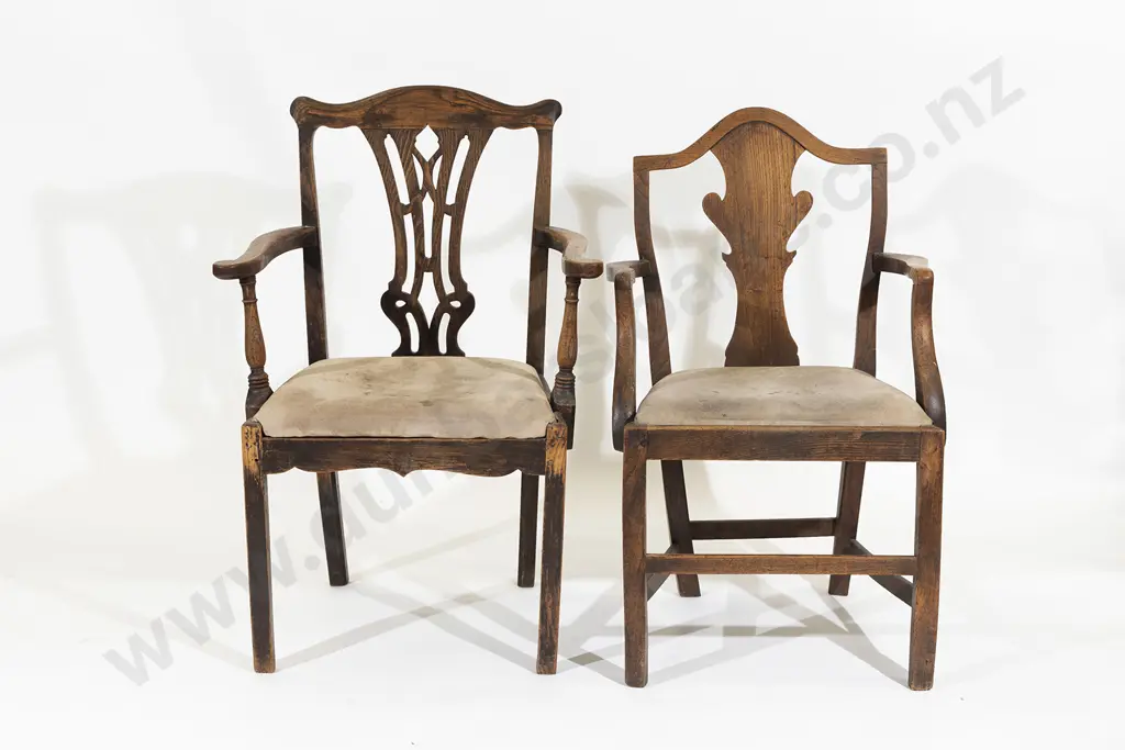 Two Geo III Country Oak & Elm Open Elbow Chairs Image 1++