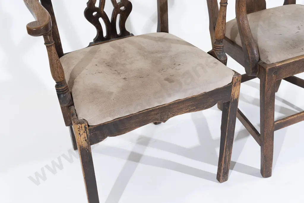 Two Geo III Country Oak & Elm Open Elbow Chairs Image 1++