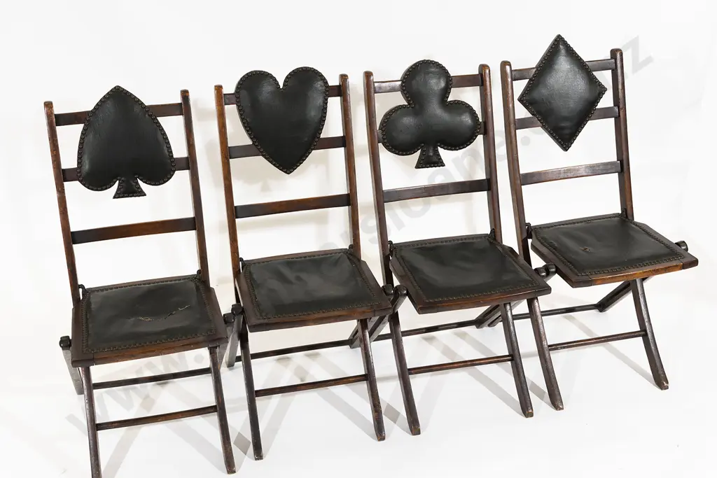 Set of Four Edwardian Stained Beech Folding Bridge Chairs Image 1++