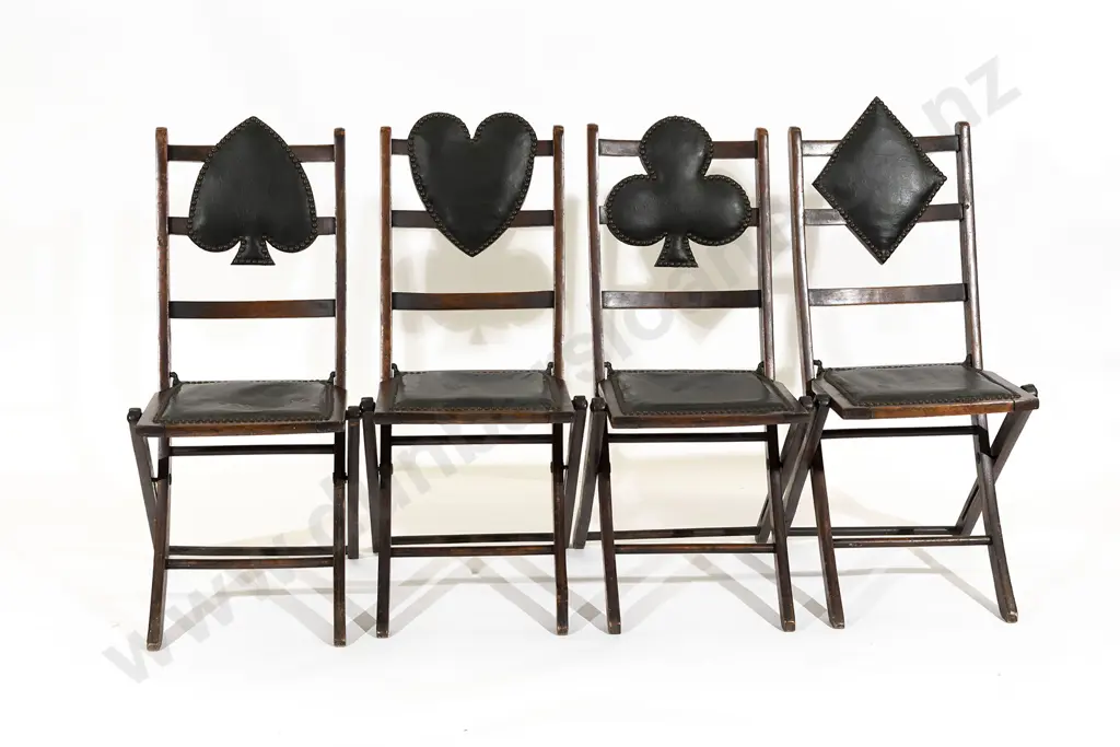 Set of Four Edwardian Stained Beech Folding Bridge Chairs Image 1++
