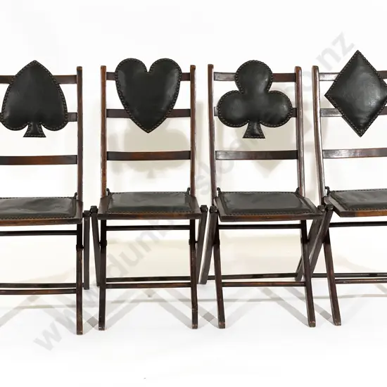 Set of Four Edwardian Stained Beech Folding Bridge Chairs