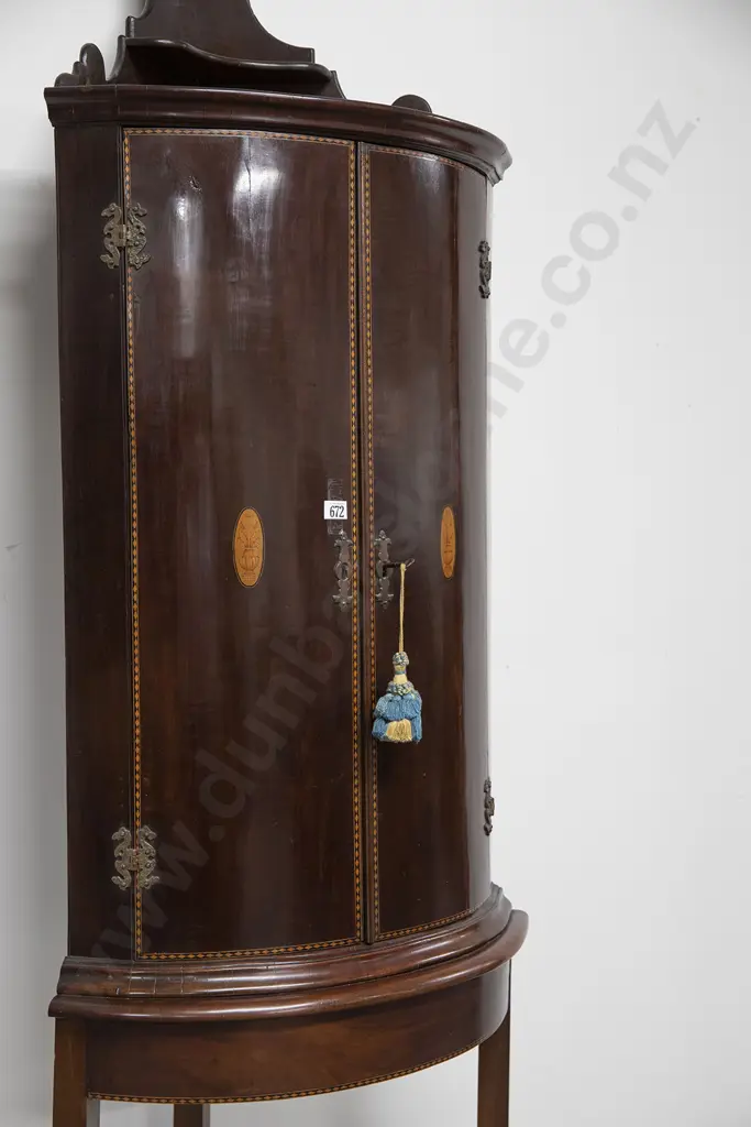 George III Mahogany Bow Front Corner Cupboard on Stand Image 1++
