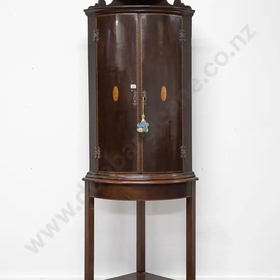 George III Mahogany Bow Front Corner Cupboard on Stand