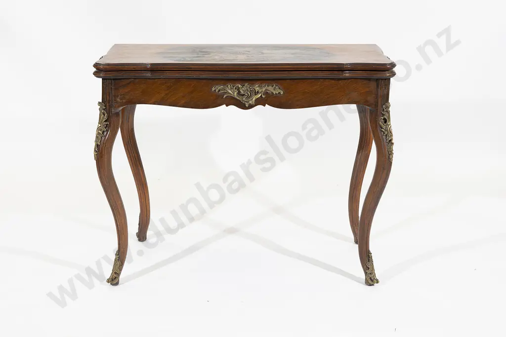 C19th French Walnut Ormolu & Painted Foldover Games Table Image 1++