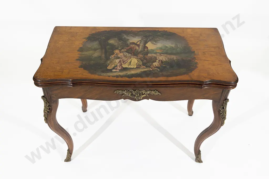 C19th French Walnut Ormolu & Painted Foldover Games Table Image 1++
