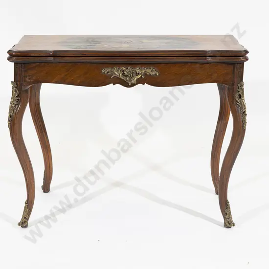C19th French Walnut Ormolu & Painted Foldover Games Table
