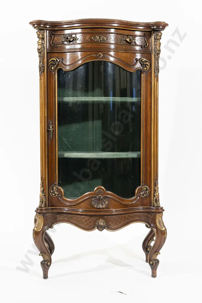 Early C20th French Style Walnut ,Parcel Gilt & Ormolu Vitrine Image 1++