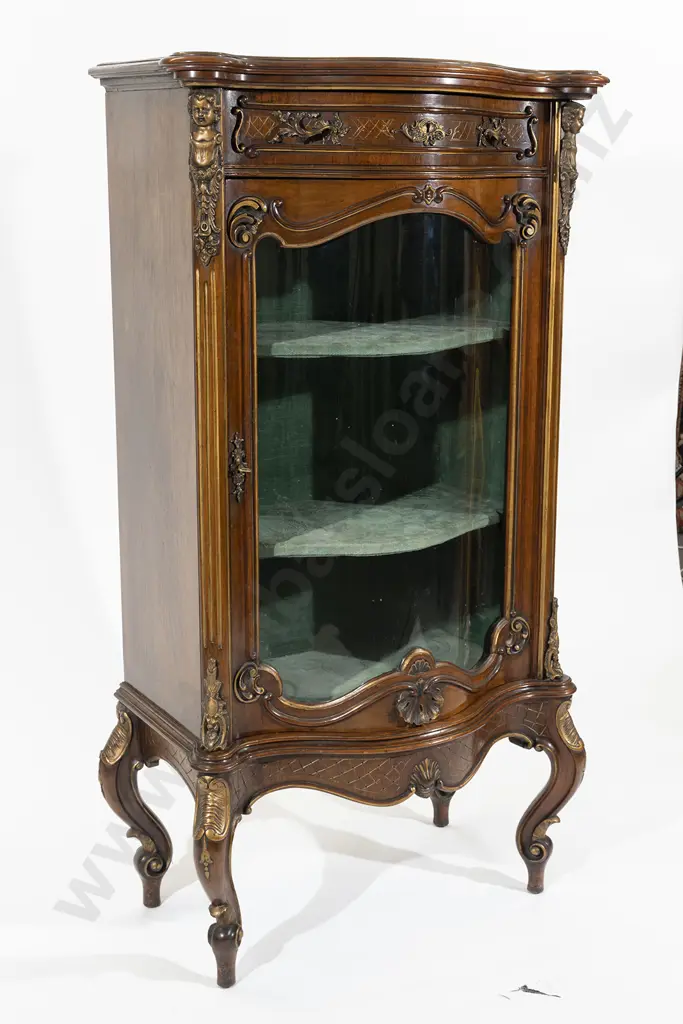 Early C20th French Style Walnut ,Parcel Gilt & Ormolu Vitrine Image 1++