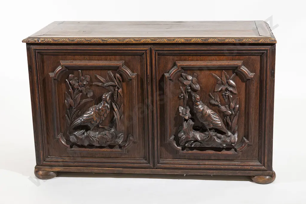 C19th Bavarian Oak Hunting Lodge Coffer Image 1++