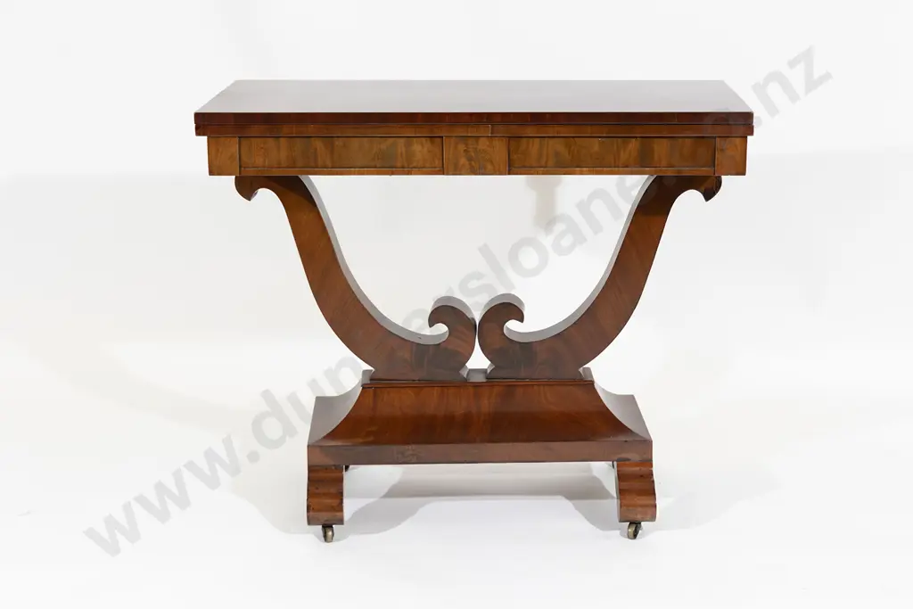 Early C19th Biedermeier Flame Mahogany Fold Over Tea Table Image 1++
