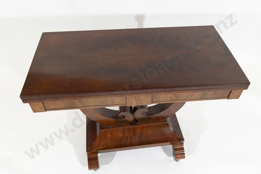 Early C19th Biedermeier Flame Mahogany Fold Over Tea Table Image 1++