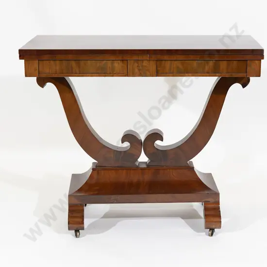 Early C19th Biedermeier Flame Mahogany Fold Over Tea Table