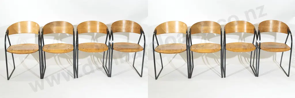 Set of Eight Plywood and Metal Chairs Designed for the Wellington Central Library in 1991 Image 1++