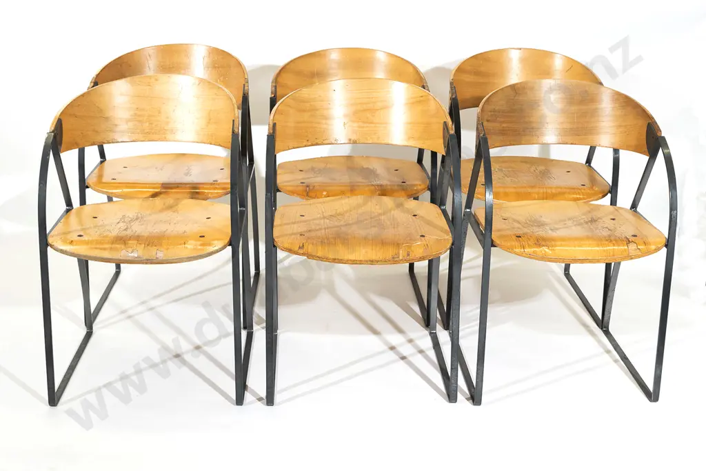 Set of Six Plywood and Metal Chairs Designed for the Wellington Central Library in 1991 Image 1++