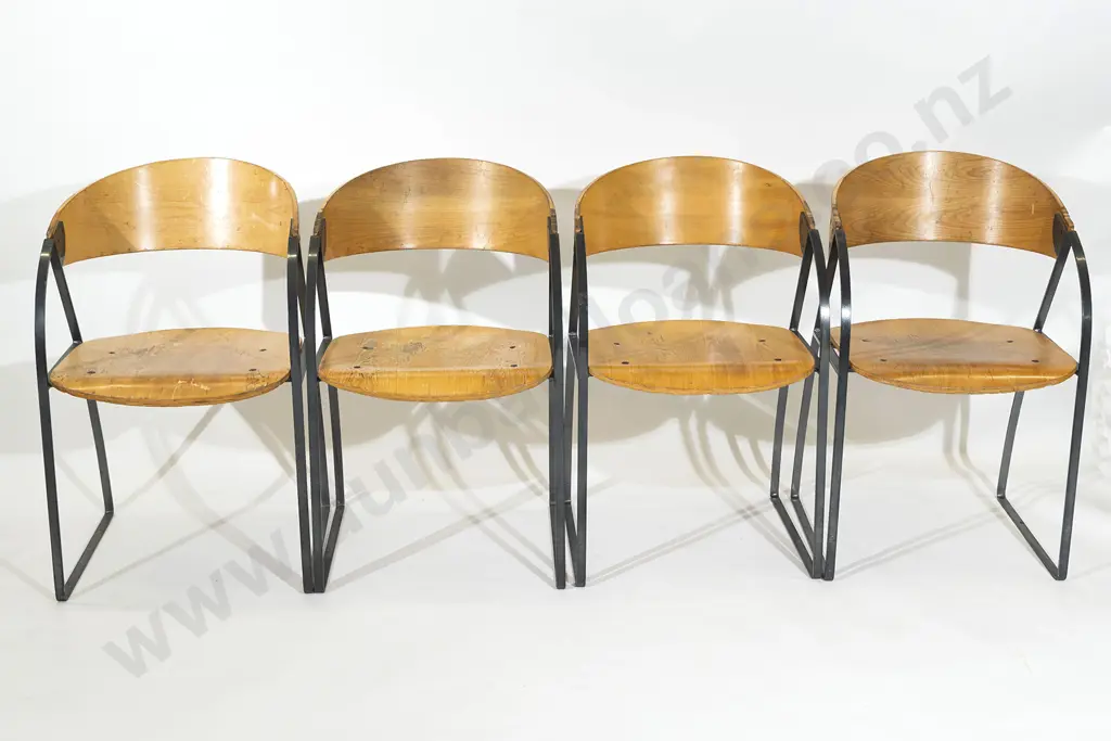 Set of Four Plywood and Metal Chairs Designed for the Wellington Central Library in 1991 Image 1++