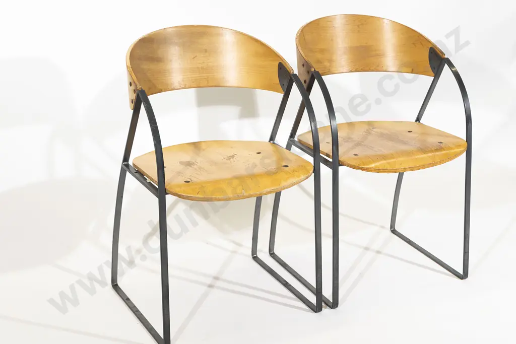 Pair of Plywood and Metal Chairs Designed for the Wellington Central Library in 1991 Image 1++