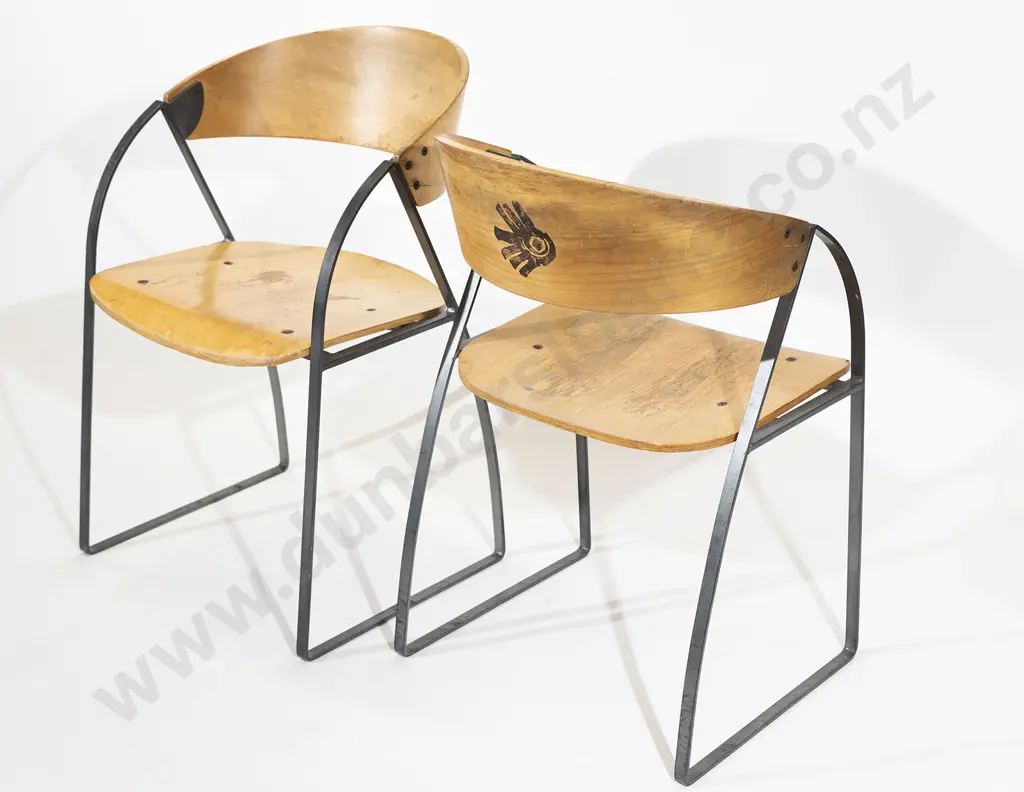 Pair of Plywood and Metal Chairs Designed for the Wellington Central Library in 1991 Image 1++