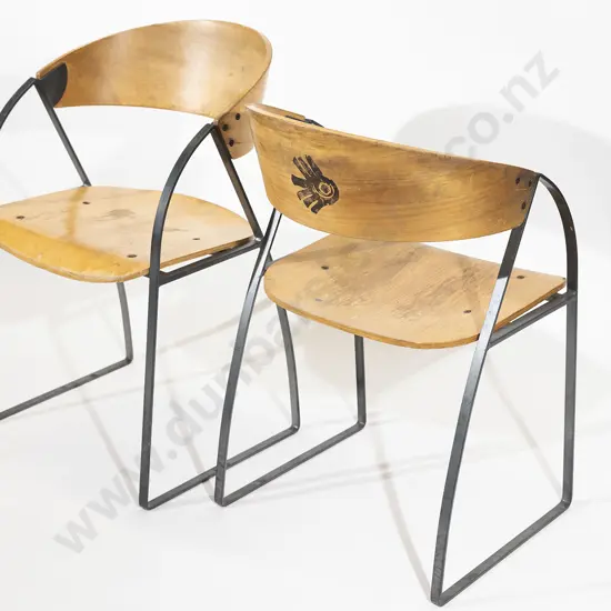 Pair of Plywood and Metal Chairs Designed for the Wellington Central Library in 1991