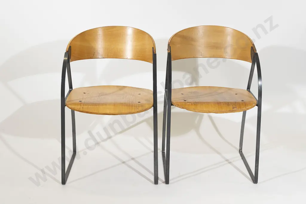 Pair of Plywood and Metal Chairs Designed for the Wellington Central Library in 1991 Image 1++