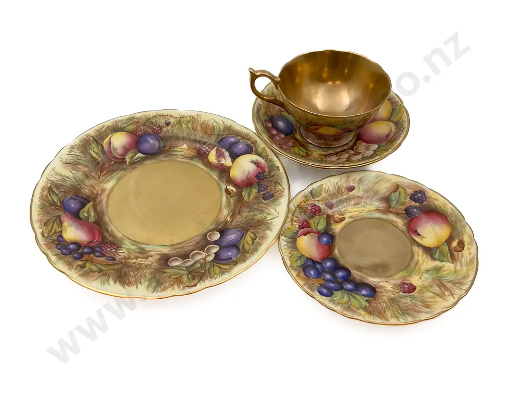 Aynsley Fruit Decorated Trio and Plate Image 1++