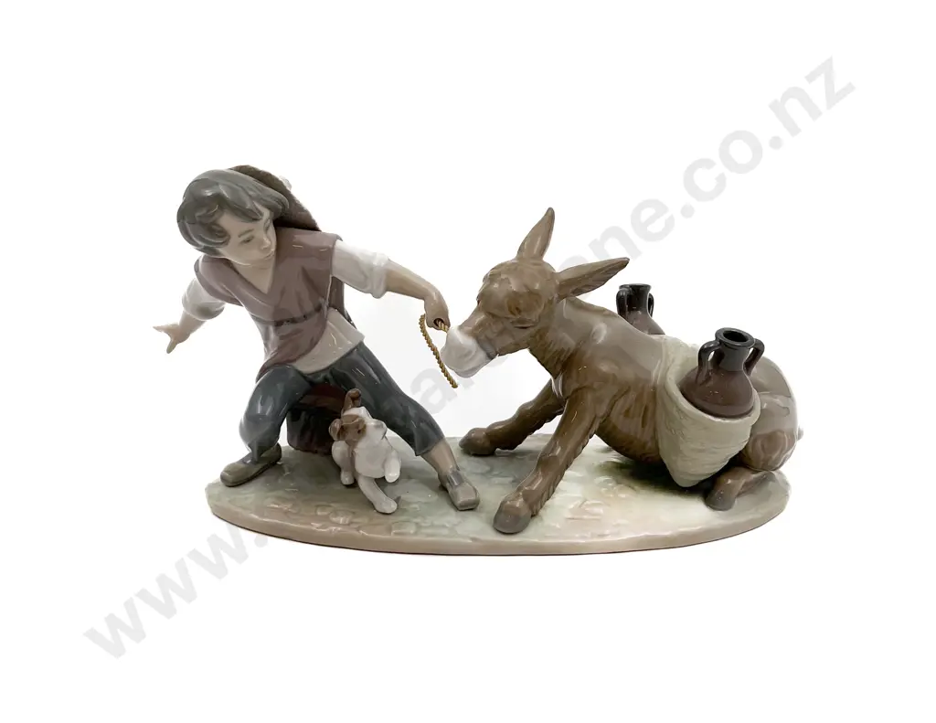 Lladro Figure Group of Boy Pulling Donkey Image 1++