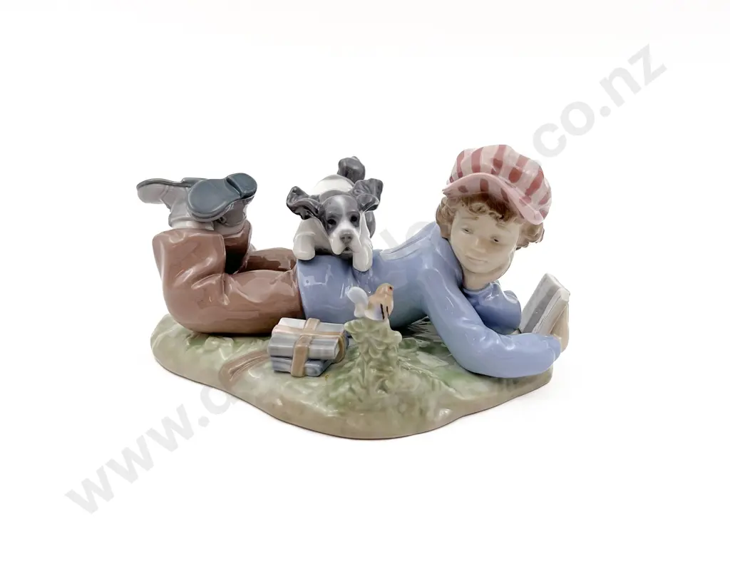Lladro Figure Group of Schoolboy and Dog Image 1++