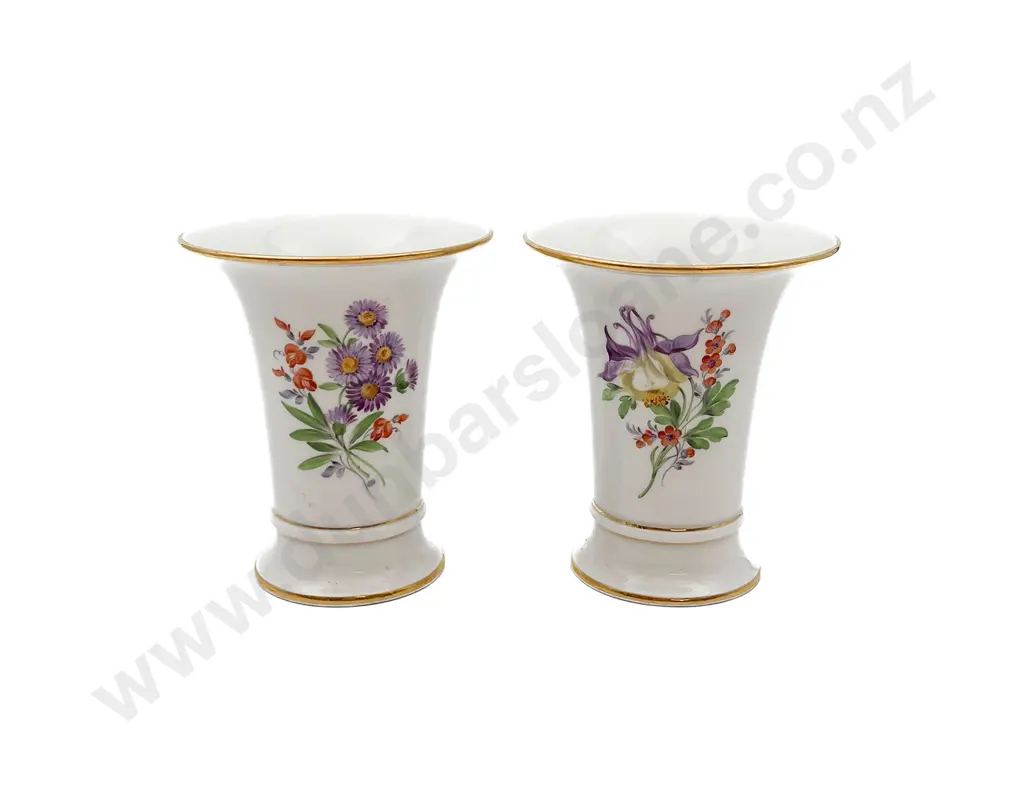Pair of Meissen Floral Decorated Trumpet Vases Image 1++