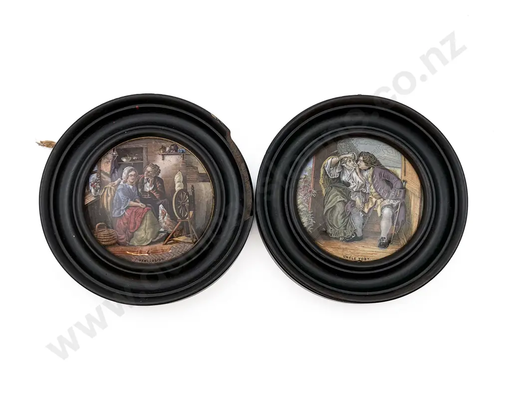 Pair of Framed Victorian Potlids Image 1++