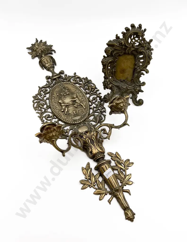 Ornate Brass Wall Sconce Together with Brass Picture Frame Image 1++