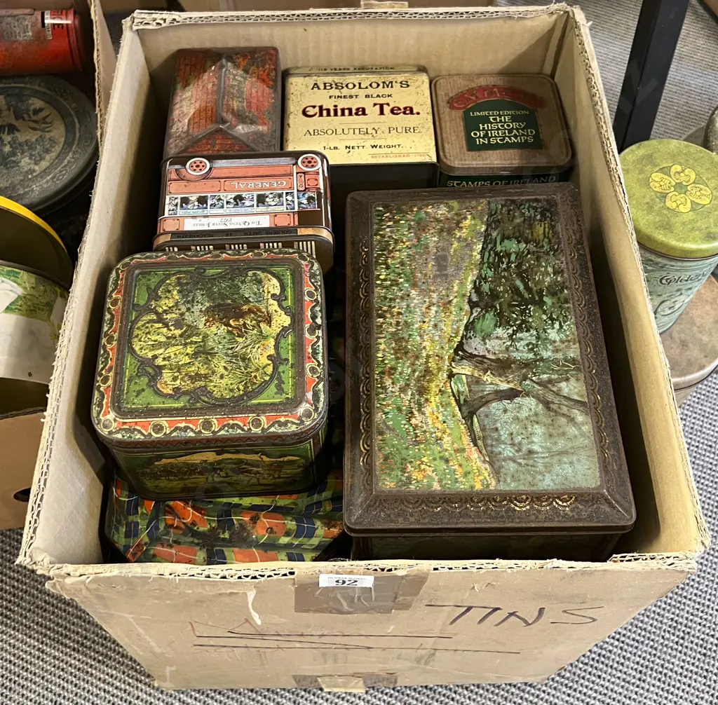 Box of Assorted Vintage Tins Image 1++