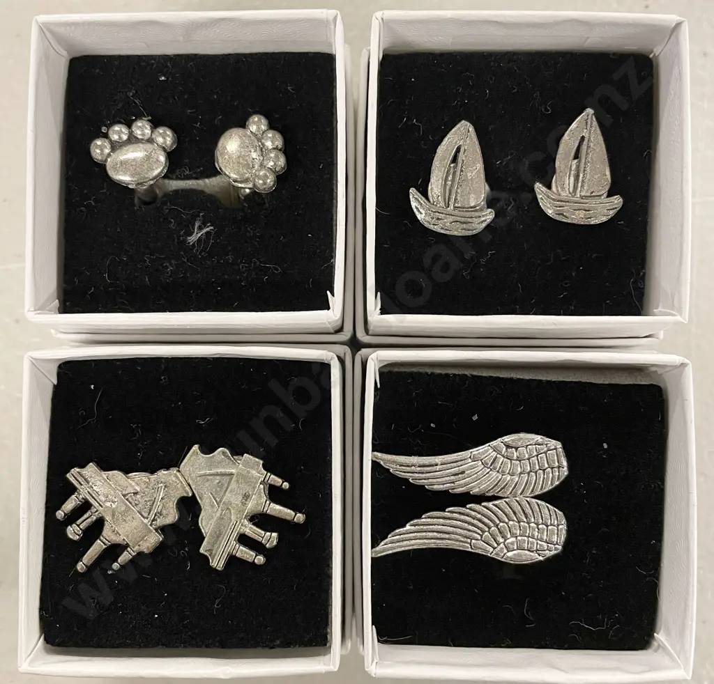 Four Pair White Metal Gents Cuff-Links Image 1++