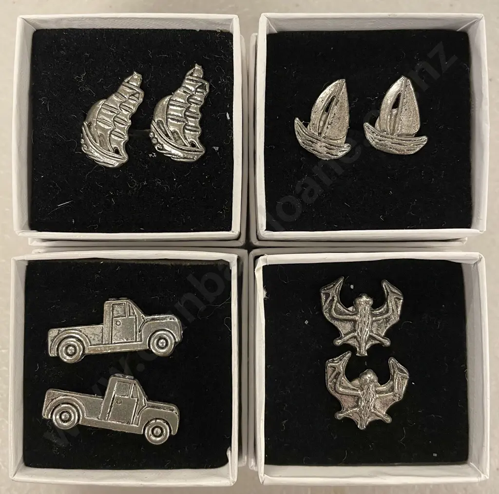 Four Pair White Metal Gents Cuff-Links Image 1++