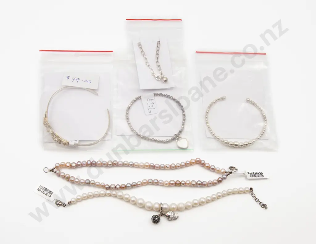 Six S/S and Fresh Water Pearl Bracelets Image 1++