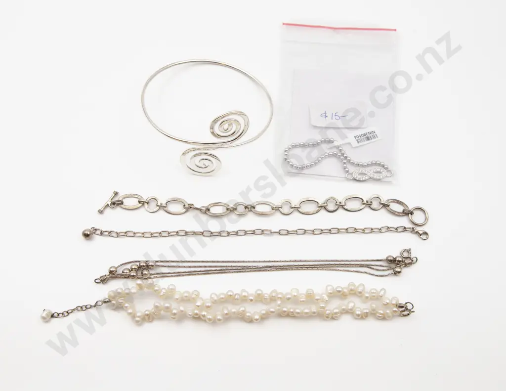 Six S/S and Fresh Water Pearl Bracelets Image 1++