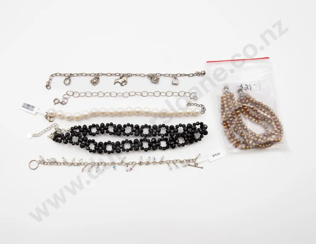 Five S/S and Pearl Bracelets and French Jet Necklace Image 1++