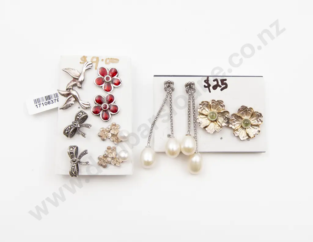 Six Pair S/S and Pearl Earrings Image 1++