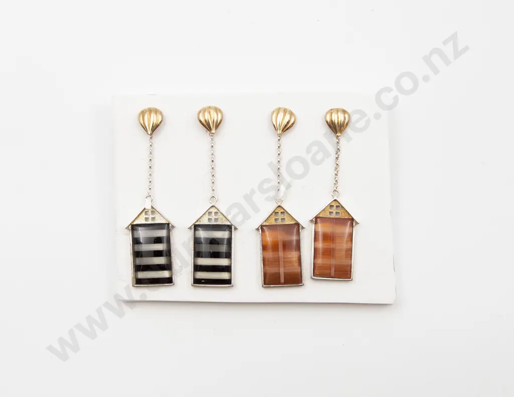 Two Pair S/S and Glass Fancy Pendant Earrings Image 1++