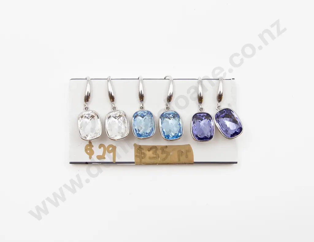 Three Pair S/S and Crystal Pendant Earrings Image 1++