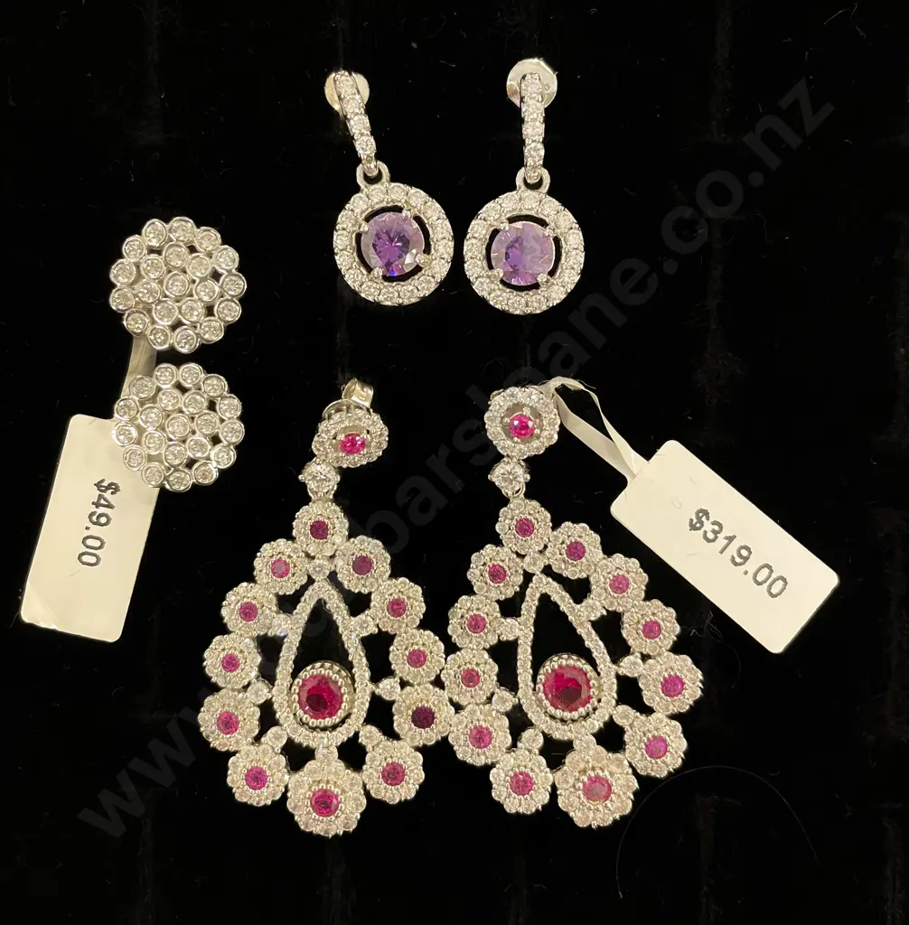 Three Pair S/S and Crystal Earrings and Pendant Image 1++