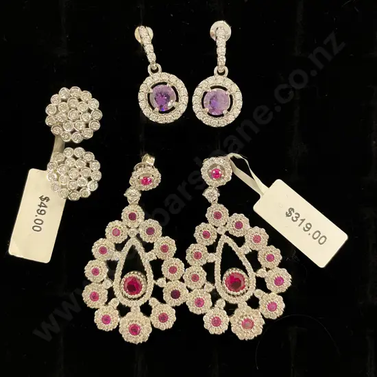 Three Pair S/S and Crystal Earrings and Pendant
